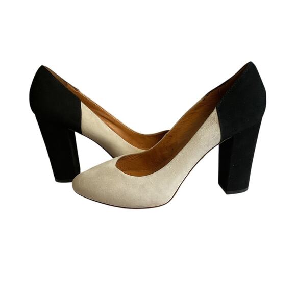 Madewell Womens Black Cream Suede Classic Pump Size 10 Block Heels Office Work - Picture 11 of 12